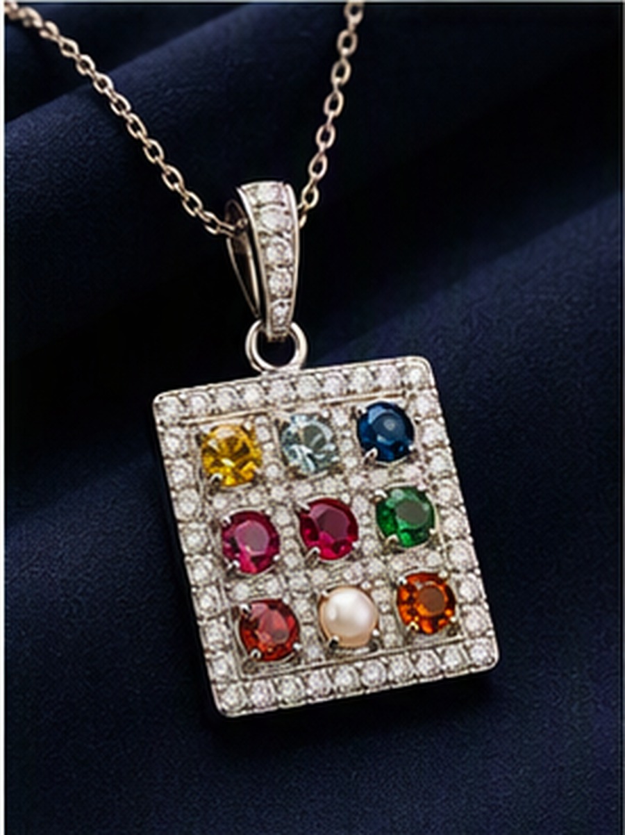 Platinum Pendant Navaratna jewellery design