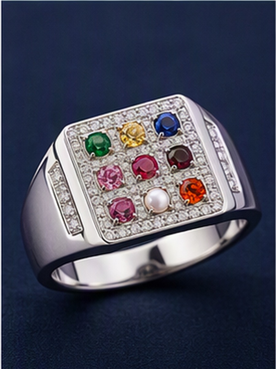 18K White Gold Signet Navaratna jewellery design