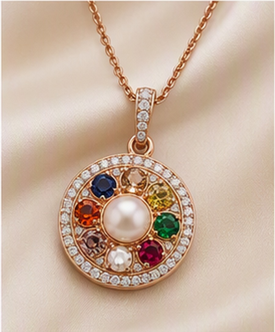 Rose Gold Pendant Navaratna jewellery design