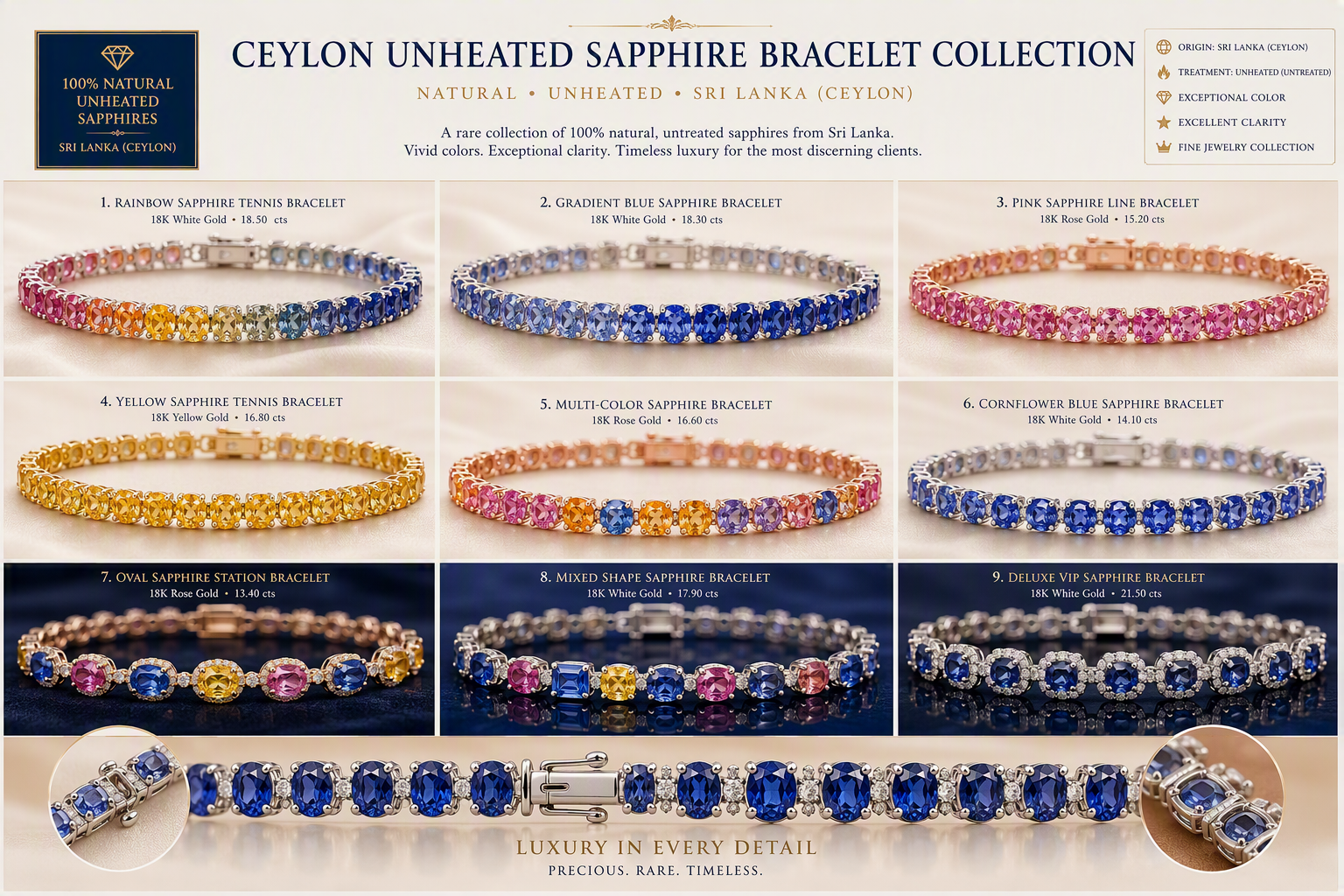 The Serendib Spectrum natural multicolour Ceylon sapphire bracelet in 18K white gold